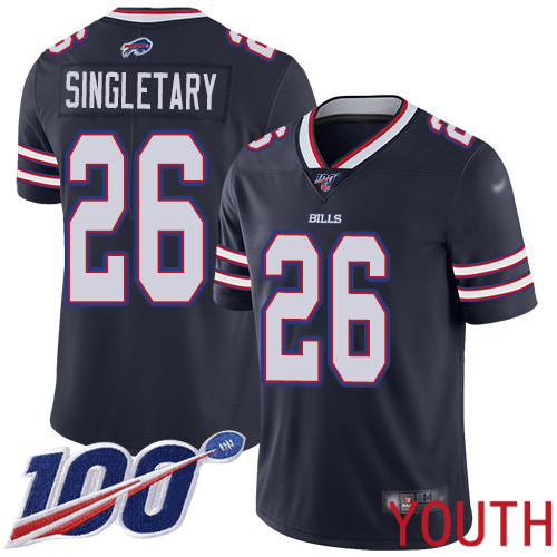 Youth Buffalo Bills #26 Devin Singletary Limited Navy Blue Inverted Legend 100th Season NFL Jersey
